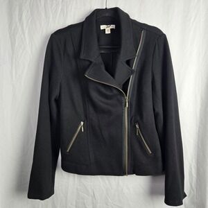 Coldwater Creek Moto Jacket Womens 10 Black Asymmetrical Zip Modern Goth City